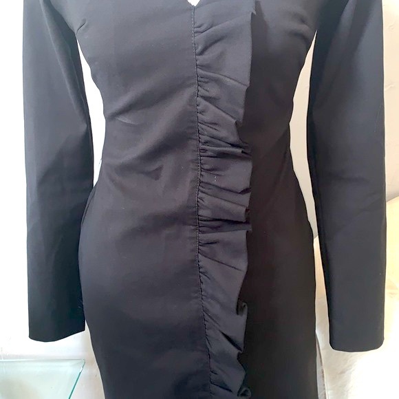 Zara Black Ruffle Mini Dress Size S - Picture 3 of 10